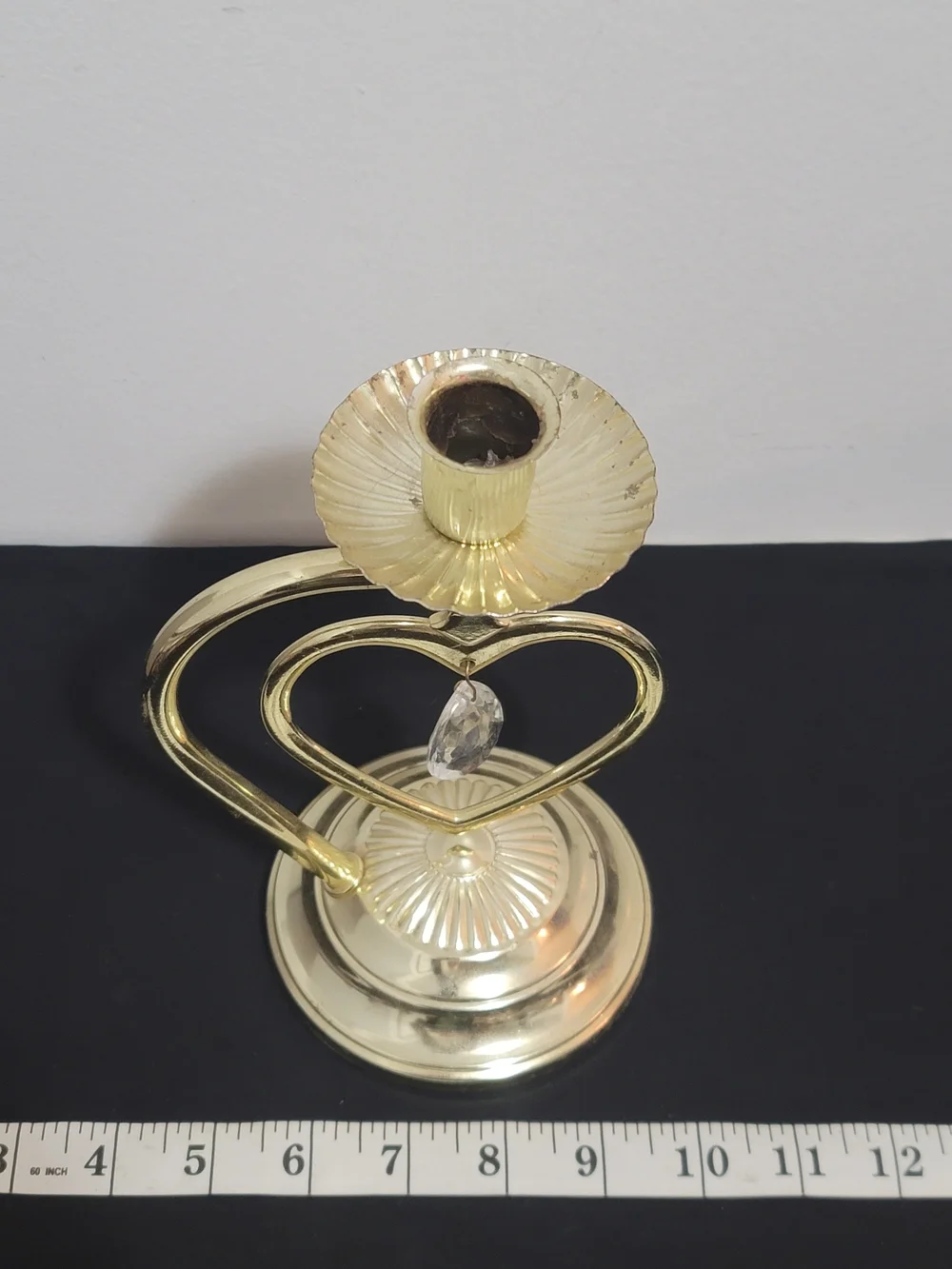 Home Interiors Brass Heart Candle Holder with Crystal Accent - Gold